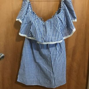 stripes Shoulder off dress😍